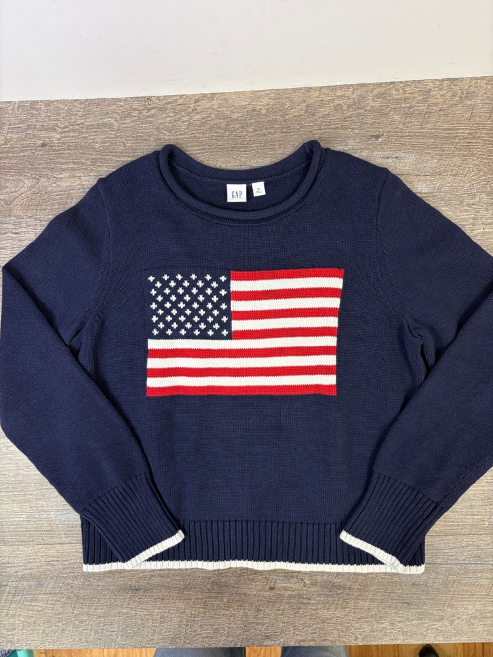 GAP Roll Neck Americana Intarsia Sweater in Navy